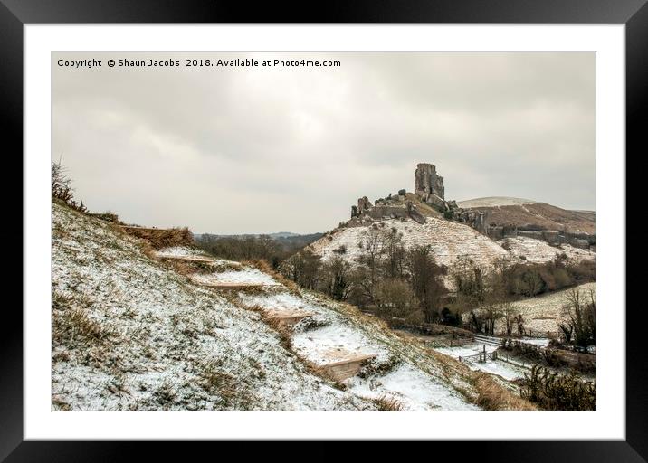 Corfe Castle winter Landscape  Framed Mounted Print by Shaun Jacobs