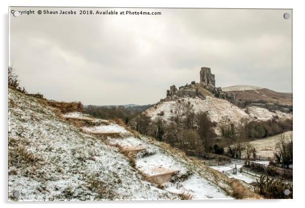Corfe Castle winter Landscape  Acrylic by Shaun Jacobs