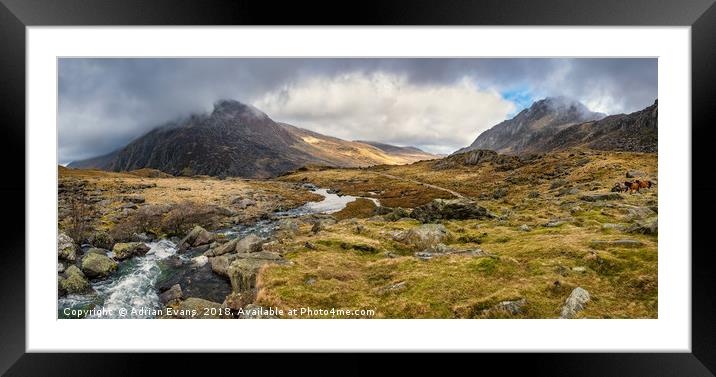 Pen Yr Ole Wen and Tryfan Mountain Framed Mounted Print by Adrian Evans