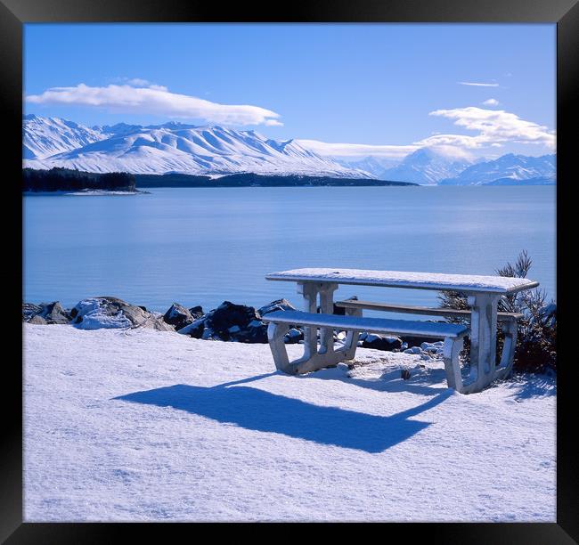Lake Pukaki, Picnic Area with Mount Cook Framed Print by Maggie McCall