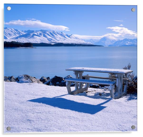 Lake Pukaki, Picnic Area with Mount Cook Acrylic by Maggie McCall