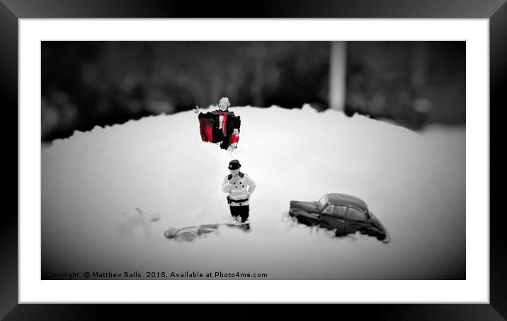  Murder in the Snow in Red Framed Mounted Print by Matthew Balls