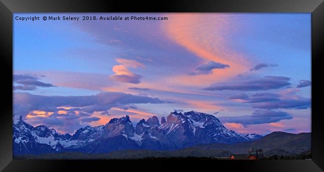Sunrise in Torres del Paine Mountains Framed Print by Mark Seleny