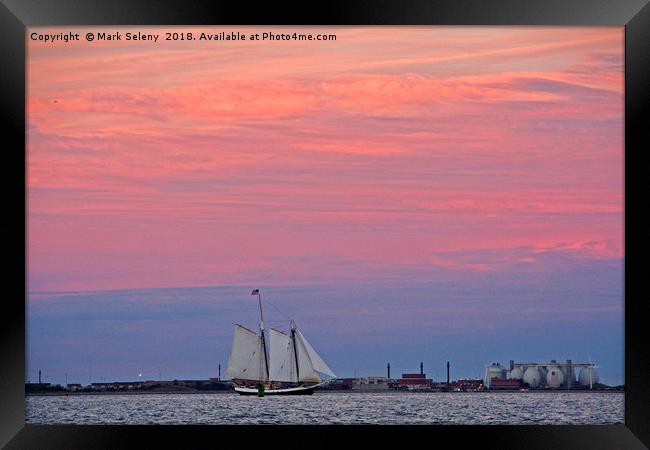 Sunset over the Boston Harbor Framed Print by Mark Seleny