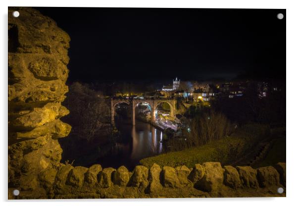 Knaresborough Viaduct at night Acrylic by mike morley