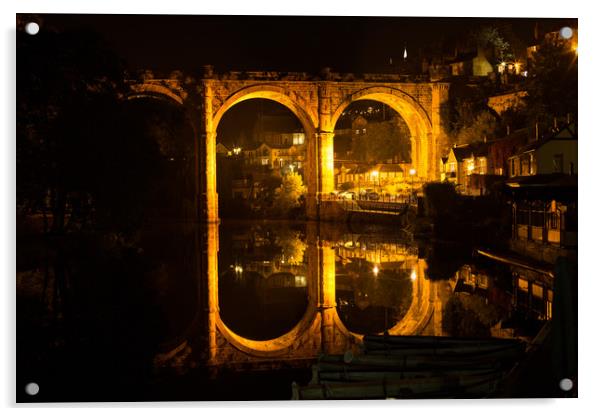 Knaresborough Viaduct at night Acrylic by mike morley