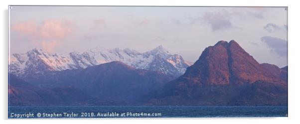 First Light on Sgurr Na Stri and the Cuillin Ridge Acrylic by Stephen Taylor