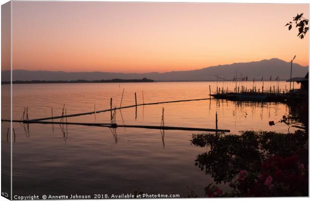 Sunset on Lake Phayao #2 Canvas Print by Annette Johnson