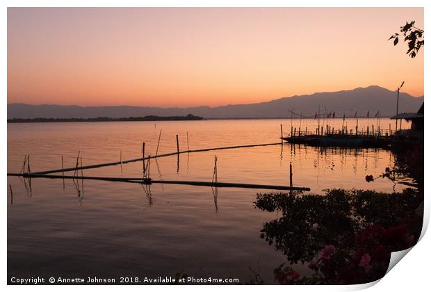 Sunset on Lake Phayao #2 Print by Annette Johnson