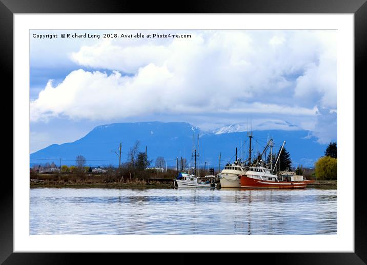 Fishing boats moored on the Fraser River BC Canada Framed Mounted Print by Richard Long