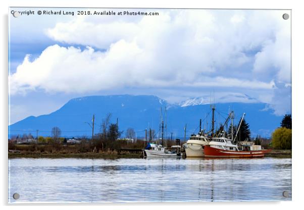 Fishing boats moored on the Fraser River BC Canada Acrylic by Richard Long