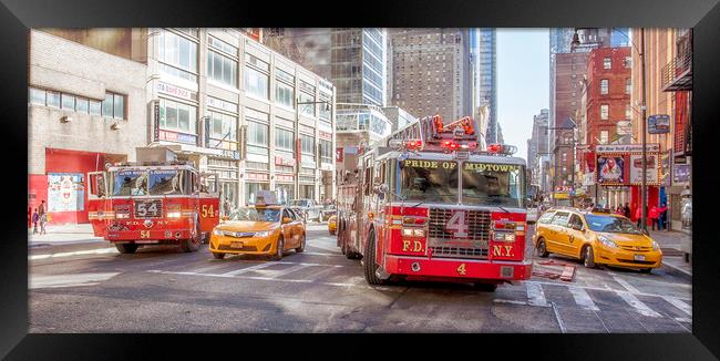 Fire Engines & Yellow Cabs New York Framed Print by peter tachauer