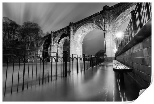 Knaresborough Viaduct at night Print by mike morley