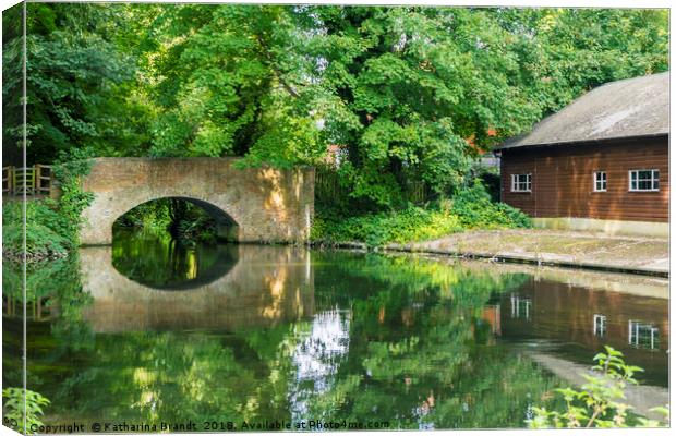 Reflection of bridge, Itchen River Winchester Canvas Print by KB Photo