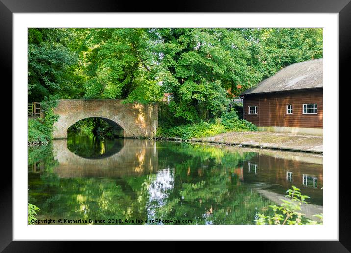 Reflection of bridge, Itchen River Winchester Framed Mounted Print by KB Photo