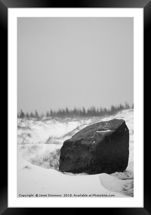 Blwch South Wales Boulder in Snow Framed Mounted Print by Janet Simmons