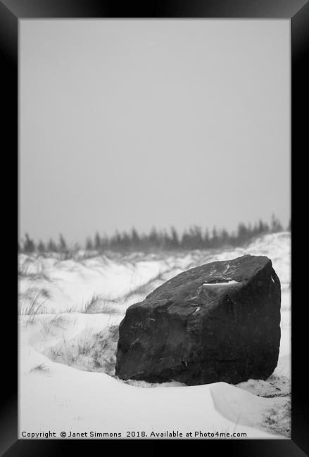 Blwch South Wales Boulder in Snow Framed Print by Janet Simmons