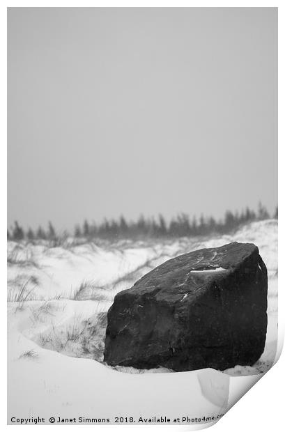 Blwch South Wales Boulder in Snow Print by Janet Simmons