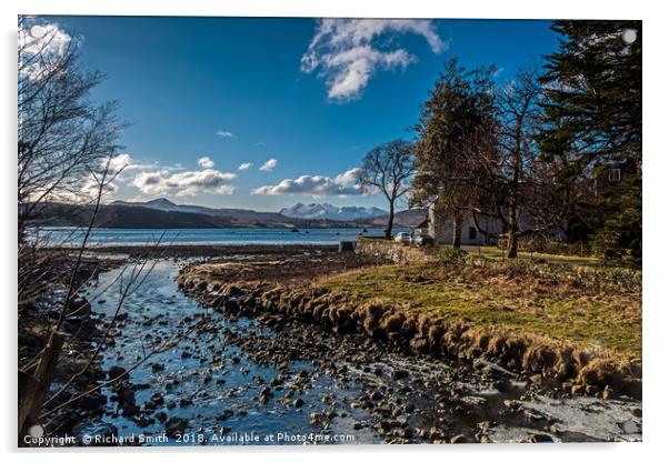 The southerly view down Loch Portree. Acrylic by Richard Smith