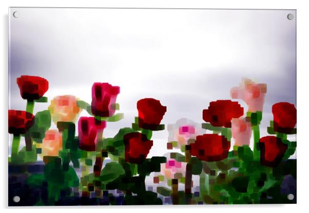 Roses against sea Acrylic by Larisa Siverina