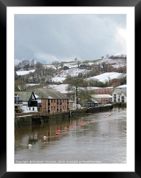 Snow on the River Dart at Totnes Framed Mounted Print by Elizabeth Chisholm