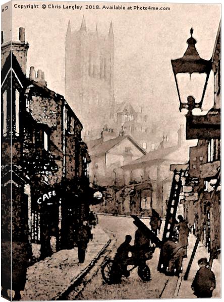 The Straight, Lincoln, 1890s misty day watercolour Canvas Print by Chris Langley