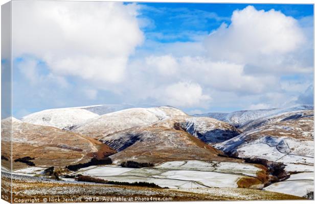 The Snowy Hills above Moffat, Scotland,  in Winter Canvas Print by Nick Jenkins