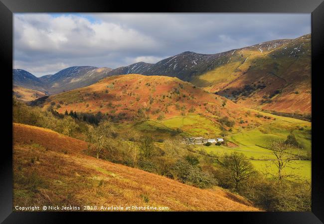 Upper Troutbeck Valley and Fells Lake District  Framed Print by Nick Jenkins
