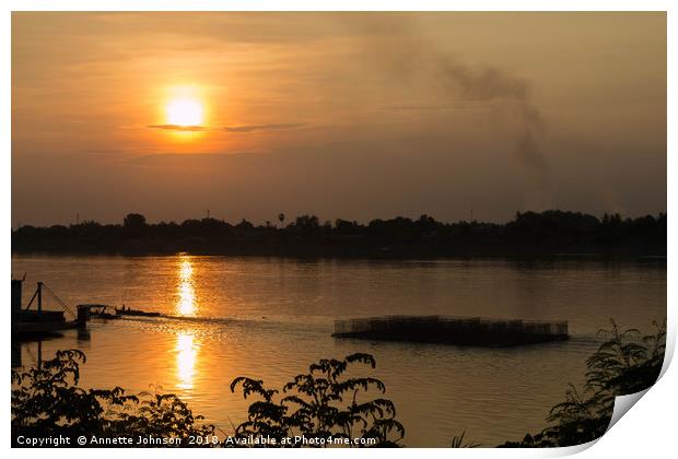 Sunset on the Mekong River Print by Annette Johnson