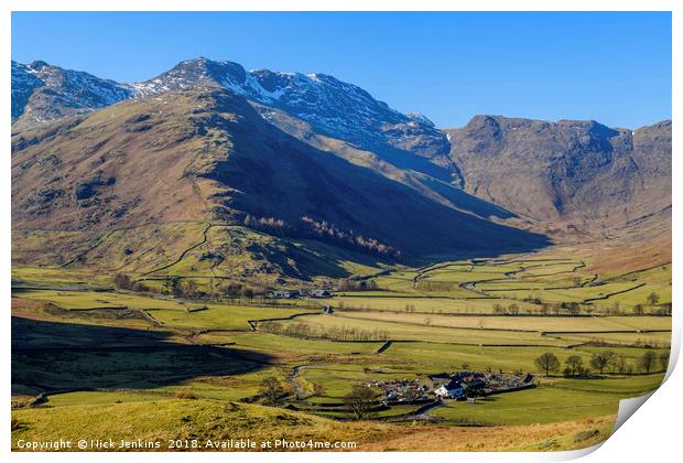 Mickleden and Bowfell Langdale Lake District Print by Nick Jenkins