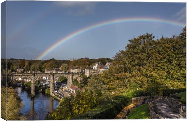 Knaresborough Viaduct with rainbow Canvas Print by mike morley