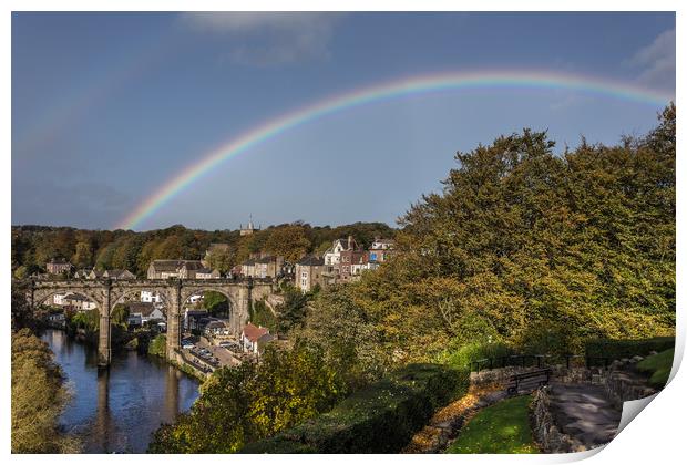 Knaresborough Viaduct with rainbow Print by mike morley
