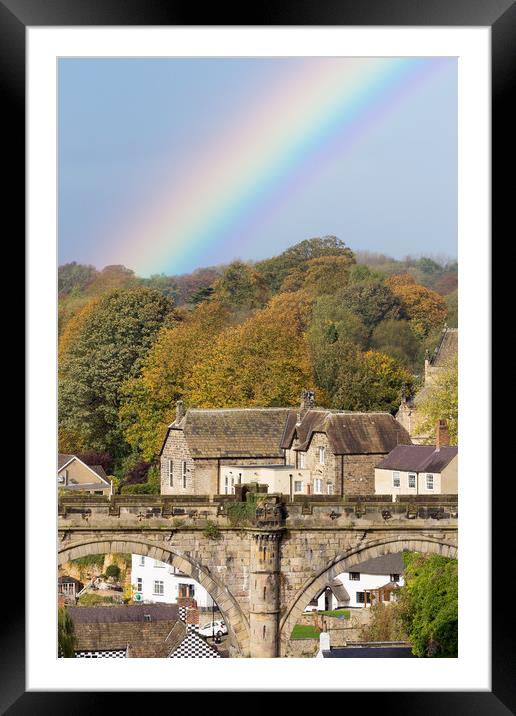 Knaresborough Viaduct with rainbow Framed Mounted Print by mike morley