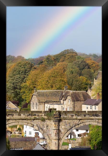 Knaresborough Viaduct with rainbow Framed Print by mike morley