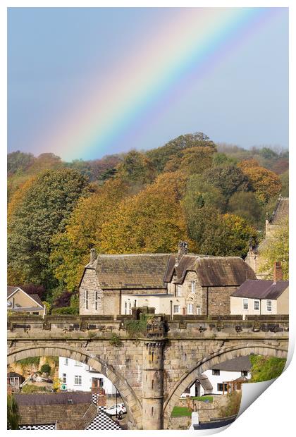 Knaresborough Viaduct with rainbow Print by mike morley