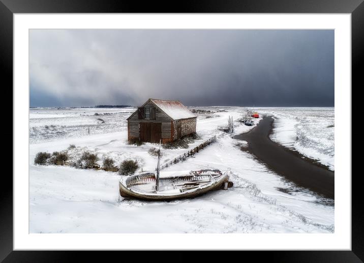 Snow around the old coal barn at Thornham  Framed Mounted Print by Gary Pearson