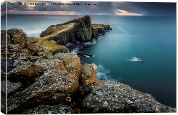 Sun Setting at Neist Point Skye Canvas Print by Pete Lawless