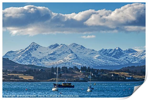 The Cuillin across Loch portree Print by Richard Smith