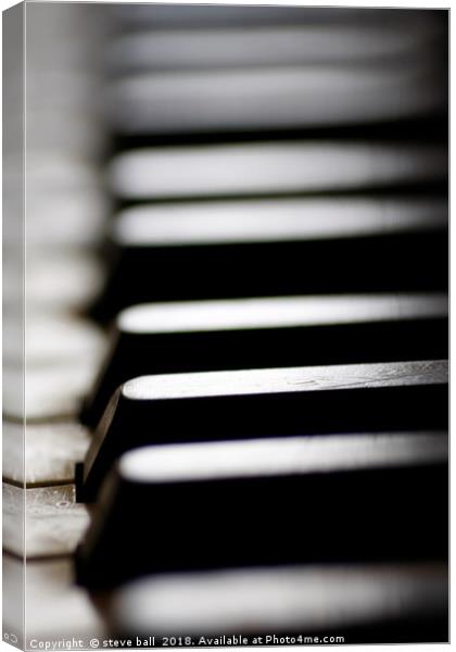 Old piano keys close up Canvas Print by steve ball