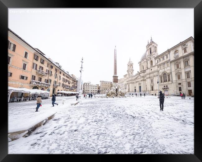 Piazza Navona in Rome covered with snow  Framed Print by Valerio Rosati