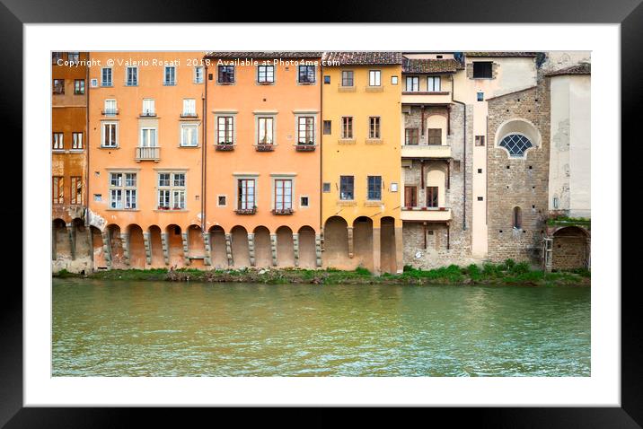 Ancient houses overlooking the Arno river  Framed Mounted Print by Valerio Rosati