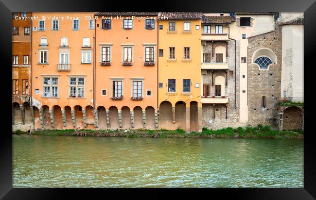 Ancient houses overlooking the Arno river  Framed Print by Valerio Rosati