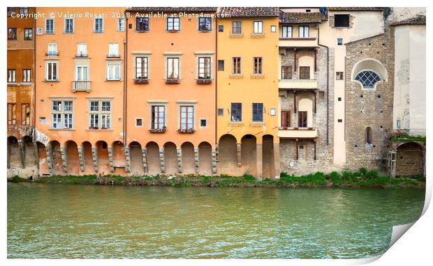 Ancient houses overlooking the Arno river  Print by Valerio Rosati