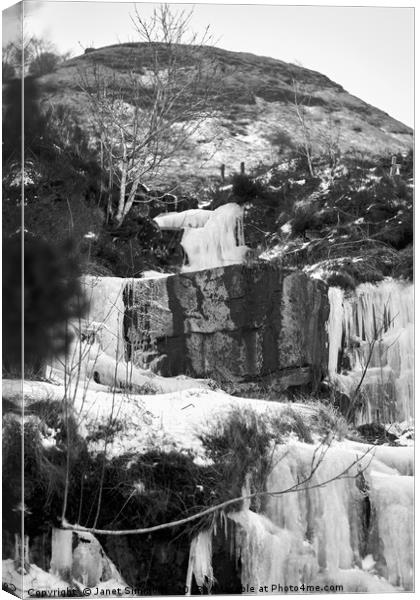Frozen Waterfall Brecon Storm Emma Canvas Print by Janet Simmons