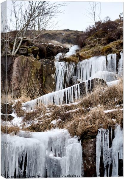 Frozen waterfall Brecon Storm Emma Canvas Print by Janet Simmons