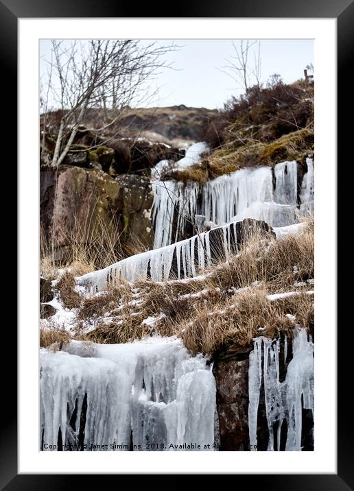 Frozen waterfall Brecon Storm Emma Framed Mounted Print by Janet Simmons