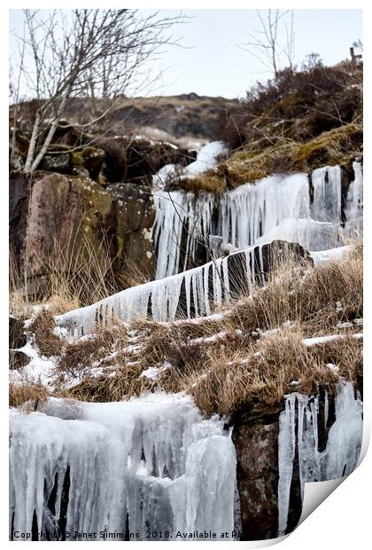 Frozen waterfall Brecon Storm Emma Print by Janet Simmons