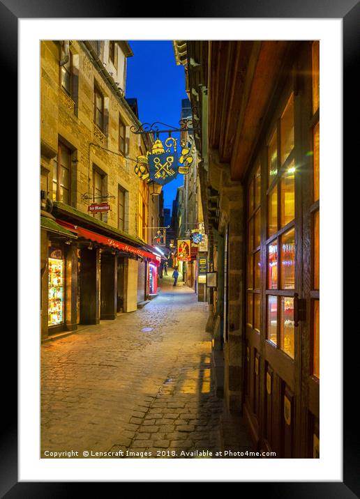 Looking up Grand Rue, Mont Saint Michel at night Framed Mounted Print by Lenscraft Images