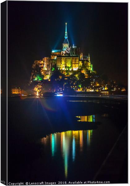 Mont Saint Michel, France lit up at night Canvas Print by Lenscraft Images