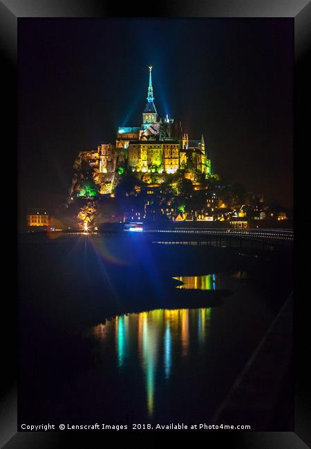 Mont Saint Michel, France lit up at night Framed Print by Lenscraft Images